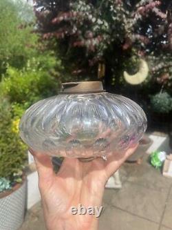 Enormous victorian thumb print cut glass oil lamp font 18 cm Hinks silver plate