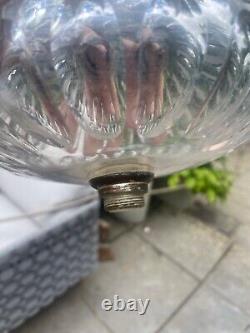 Enormous victorian thumb print cut glass oil lamp font 18 cm Hinks silver plate