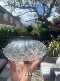 Enormous victorian thumb print cut glass oil lamp font 18 cm Hinks silver plate