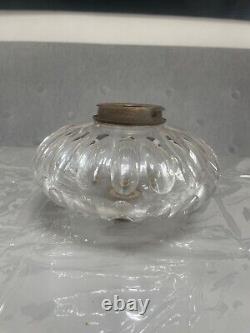 Enormous victorian thumb print cut glass oil lamp font 18 cm Hinks silver plate