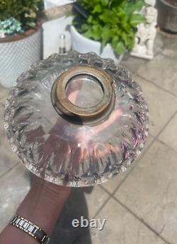 Enormous victorian thumb print cut glass oil lamp font 18 cm Hinks silver plate