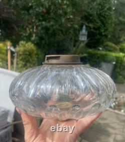 Enormous victorian thumb print cut glass oil lamp font 18 cm Hinks silver plate