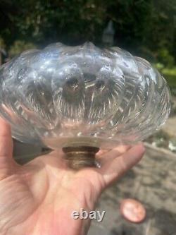 Enormous victorian thumb print cut glass oil lamp font 18 cm Hinks silver plate