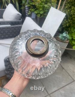 Enormous victorian thumb print cut glass oil lamp font 18 cm Hinks silver plate