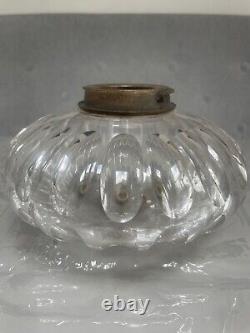 Enormous victorian thumb print cut glass oil lamp font 18 cm Hinks silver plate