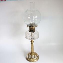 Evered & Co oil lamp brass & clear glass shade patent safety lock collar antique