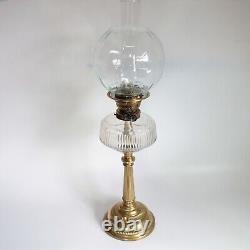 Evered & Co oil lamp brass & clear glass shade patent safety lock collar antique