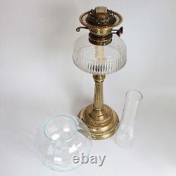 Evered & Co oil lamp brass & clear glass shade patent safety lock collar antique