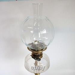 Evered & Co oil lamp brass & clear glass shade patent safety lock collar antique