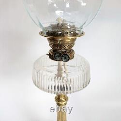 Evered & Co oil lamp brass & clear glass shade patent safety lock collar antique