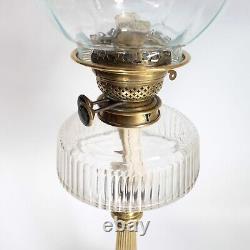 Evered & Co oil lamp brass & clear glass shade patent safety lock collar antique