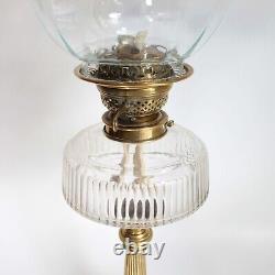 Evered & Co oil lamp brass & clear glass shade patent safety lock collar antique