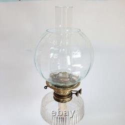 Evered & Co oil lamp brass & clear glass shade patent safety lock collar antique