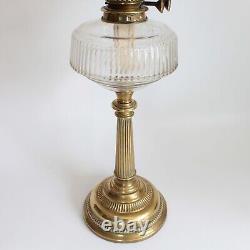 Evered & Co oil lamp brass & clear glass shade patent safety lock collar antique