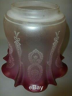 Excellent Original Antique Cranberry Oil Lamp Shade