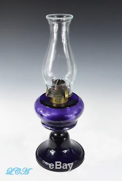 Exquisite ANTIQUE Victorian OIL LAMP deep Loly Pop PURPLE original HAND BLOWN #2