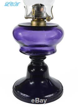 Exquisite ANTIQUE Victorian OIL LAMP deep Loly Pop PURPLE original HAND BLOWN #2