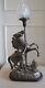 Exquisite Antique Repro Old Fashion Tall Lamp Light Equestrian Horse Silver Tone