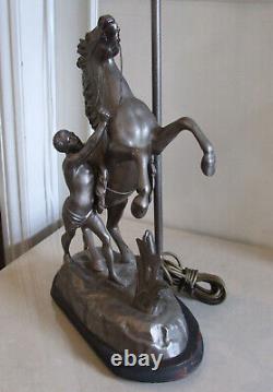 Exquisite Antique Repro Old Fashion Tall Lamp Light Equestrian Horse Silver Tone