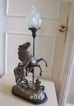 Exquisite Antique Repro Old Fashion Tall Lamp Light Equestrian Horse Silver Tone