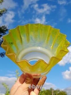 Exquisite Victorian Acid Etched Yellow Glass Oil Lamp Shade 2&3/4 Fitter