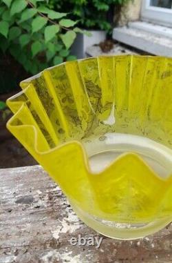 Exquisite Victorian Acid Etched Yellow Glass Oil Lamp Shade 2&3/4 Fitter