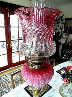 Extremely Large Cranberry Victorian Twin Duplex Banquet Table Oil Lamp