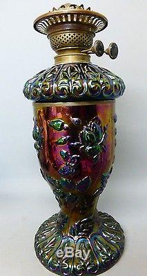 Extremely Rare Carnival Glass Oil Lamp Imperial Open Rose