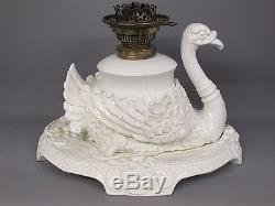 Extremely Rare Swan On A Pond Victorian Duplex Oil Lamp Centrepiece