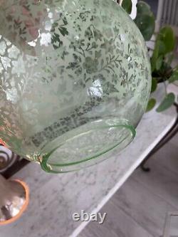 Extremely pretty delicate lace floral acid etched round green oil lamp shade