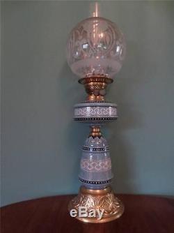 Film Star Antique Victorian (c1880) Hinks Oil Lamp- Hand Painted- Globe Shade