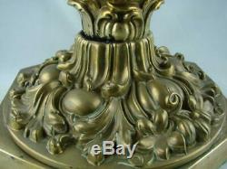 Fabulous Antique Heavily Embossed Brass Duplex Oil Lamp, Cranberry Drop In Font