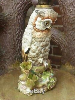 Fabulous Antique Large Dresden Owl Oil Lamp