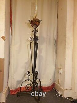 Fabulous Antique Victorian Solid Wrought Iron Telescopic Floor Oil Lamp Electric
