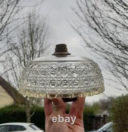 Fabulous Lead Crystal Daisy Cut Oil Lamp Font/Fount, Duplex, 176mm Wide, 23mm