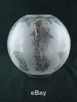 Fabulous Victorian Fully Etched Globe Shade For Duplex Oil Lamp Figural Design