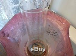 Fabulous old oil lamp with original cranberry glass lovely vintage condition