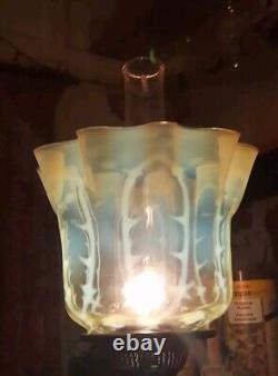 Fantastic Victorian Enamelled Vaseline Uranium Glass Oil Lamp, Walsh Shade, 63cm