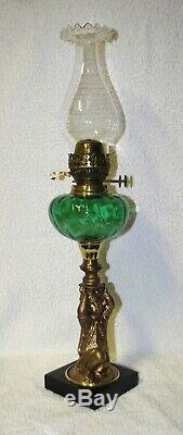 Figural Spelter & Glass Kerosene Oil Lamp