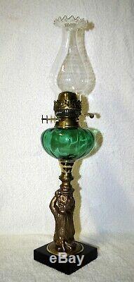 Figural Spelter & Glass Kerosene Oil Lamp