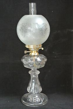 Fine Victorian completely cut glass duplex oil lamp working order