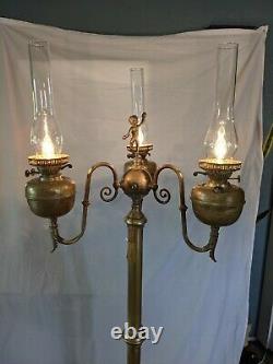 Floor Lamp Victorian Duplex England Brass Oil Lamp antique electrified