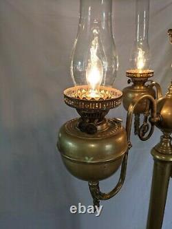 Floor Lamp Victorian Duplex England Brass Oil Lamp antique electrified