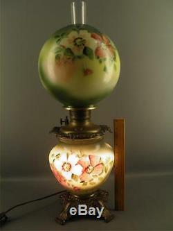 Fostoria Gone With The Wind Oil Lamp Painted Floral Converted Illuminated Bottom