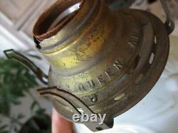 Fostoria Vintage Spider Web Milk Glass Cast Iron Base Converted Antique Oil Lamp