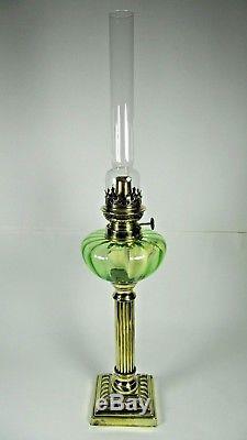 French Antique Green Uranium Oil Lamp Victorian Parlor Kerosine Table Light