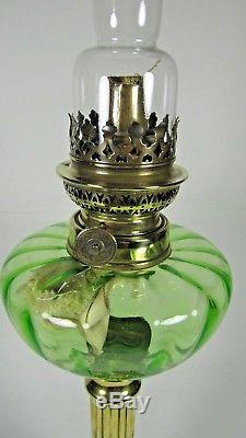 French Antique Green Uranium Oil Lamp Victorian Parlor Kerosine Table Light