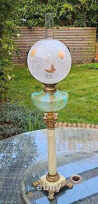 French St Louis Gilt Glass Oil Lamp Shade Glittered Font Cast Brass Onyx Base