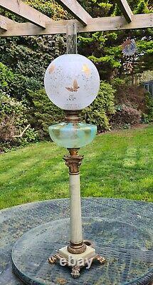 French St Louis Gilt Glass Oil Lamp Shade Glittered Font Cast Brass Onyx Base