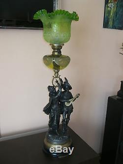 French figural antique oil lamp